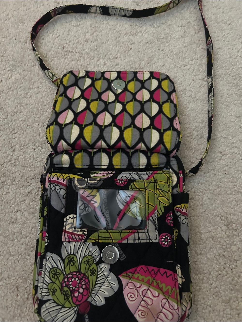Vera Bradley Quilted Floral Crossbody Bag in Black and Pink - Picture 2 of 4
